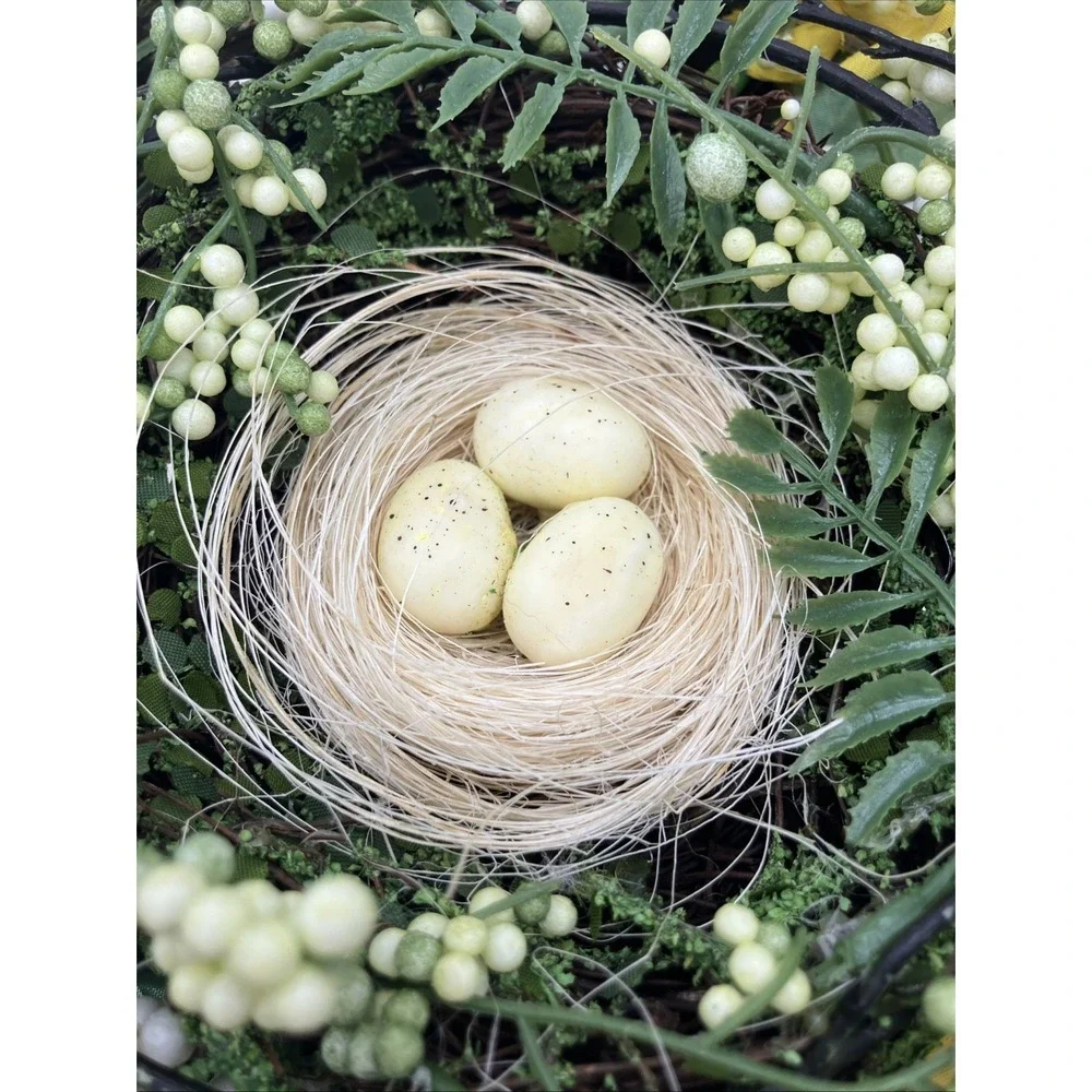 Vtg Floral Tin Birds Nest Eggs Spring‎ Decor Cottagecore Farmhouse Rustic Cabin